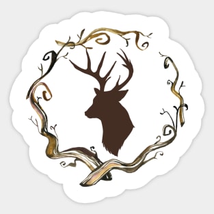 Stag Head Branch Wreath Sticker